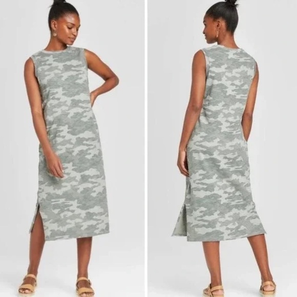 Universal Thread Camo Sleeveless Midi Dress Sz Large Momcore MobWife - Picture 1 of 12